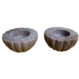 Granite Candle Votives Pair Scalloped Stone Red Pink Gray Natural Minimal Small